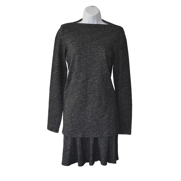 B2 Auth EILEEN FISHER Charcoal Wool/Cotton Blouse S Pleated Skirt XXS 2 Pc Set - Picture 1 of 8